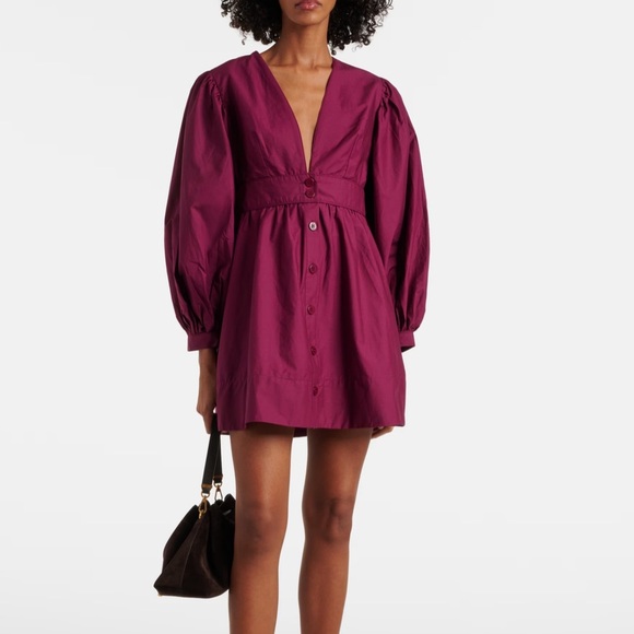 NWT Farm Rio Puff Sleeve Mini Shift Button Dress, Burgundy, M - Picture 4 of 9